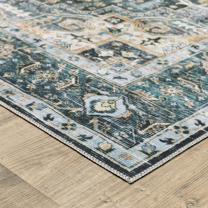 Charleston Distressed Blue/ Ivory Medallion Flat Weave Rug