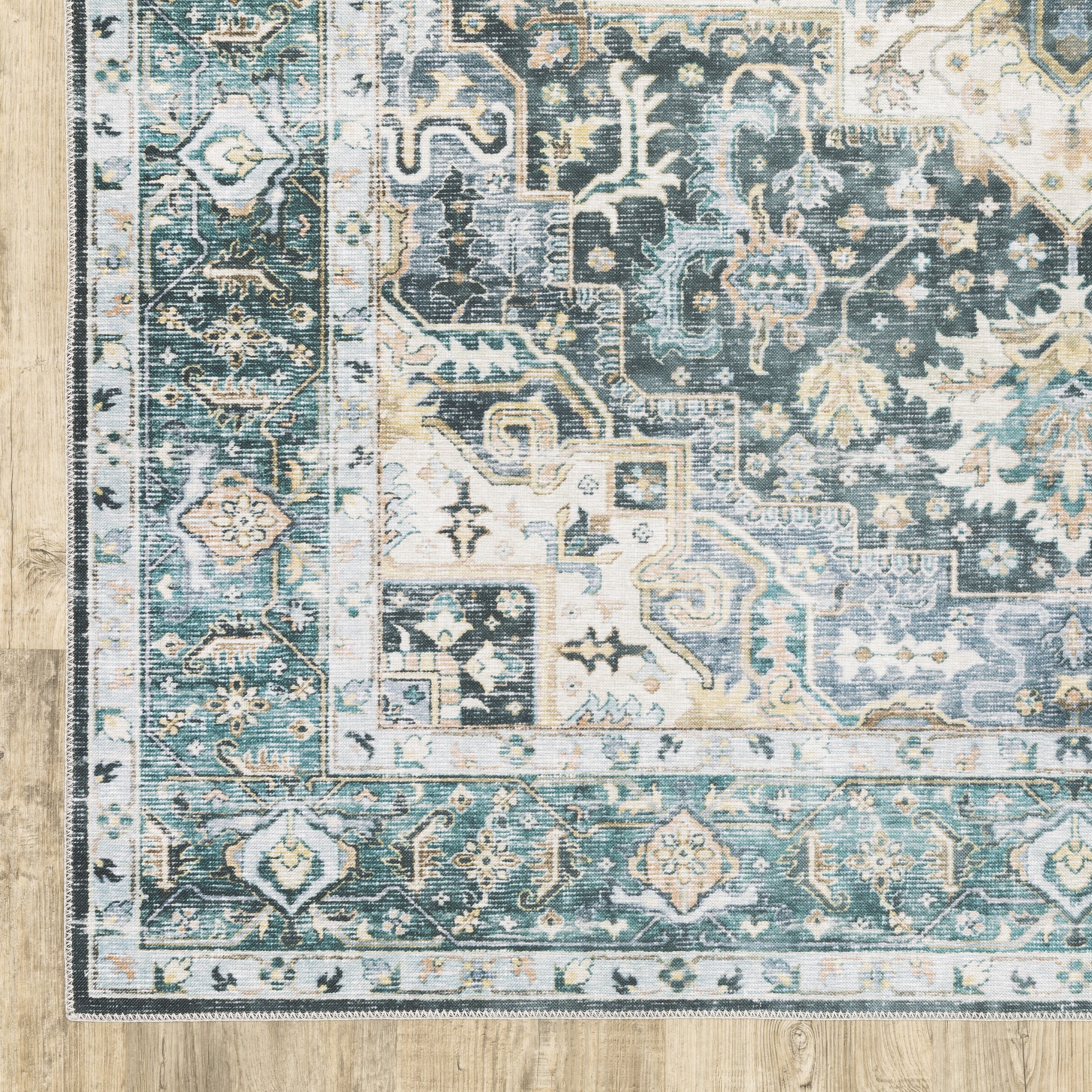 Charleston Distressed Blue/ Ivory Medallion Flat Weave Rug