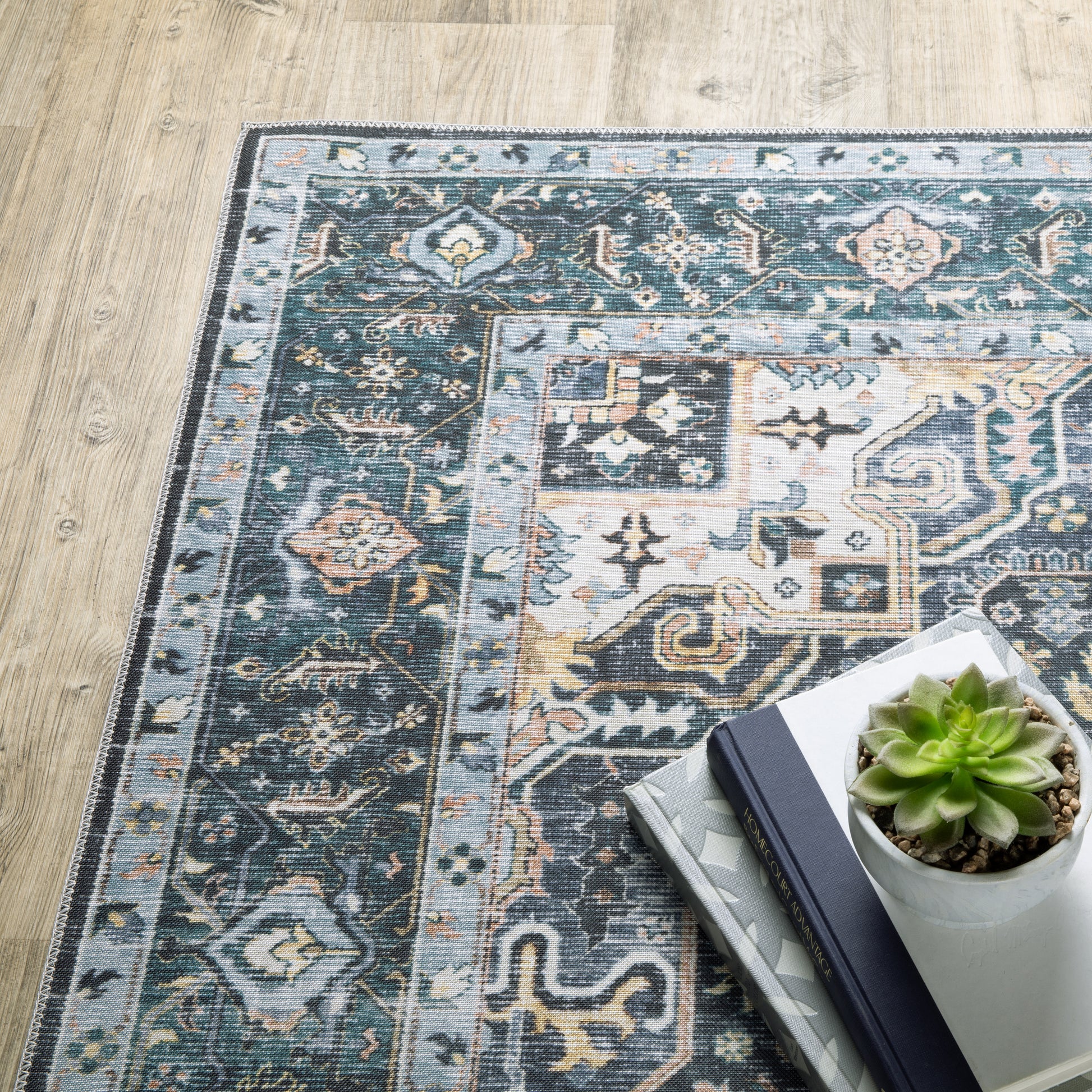 Charleston Distressed Blue/ Ivory Medallion Flat Weave Rug