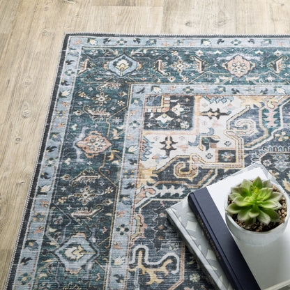 Charleston Distressed Blue/ Ivory Medallion Flat Weave Rug