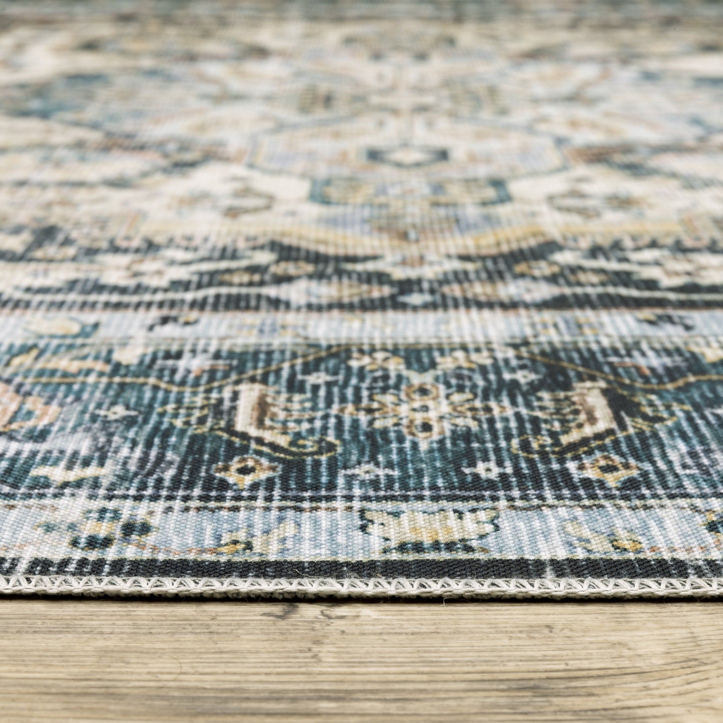 Charleston Distressed Blue/ Ivory Medallion Flat Weave Rug