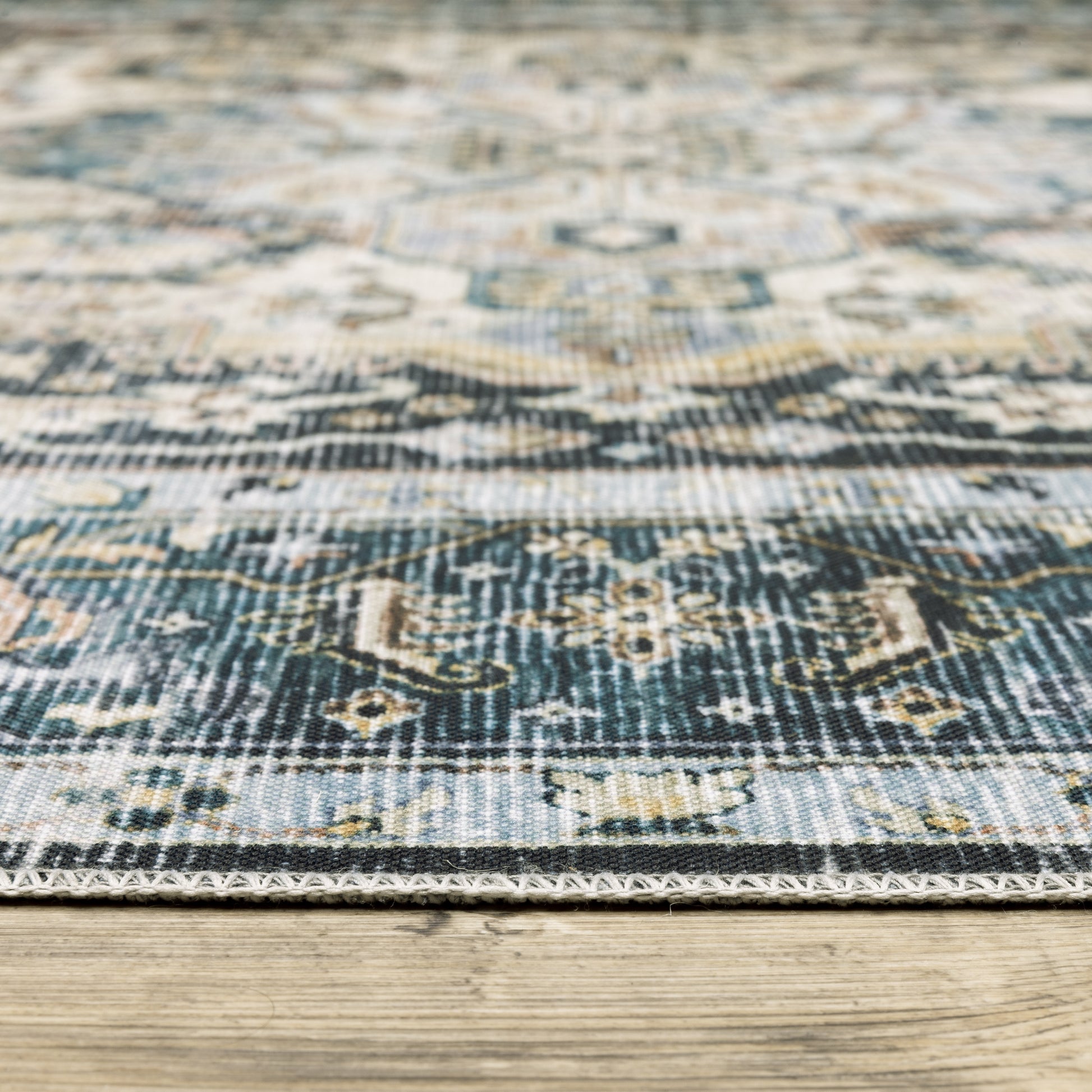 Charleston Distressed Blue/ Ivory Medallion Flat Weave Rug