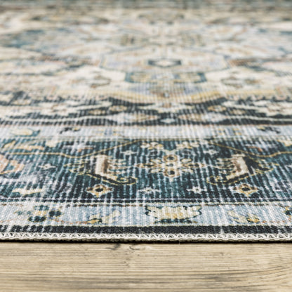 Charleston Distressed Blue/ Ivory Medallion Flat Weave Rug