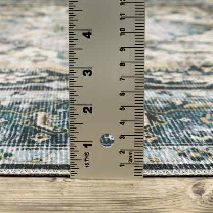 Charleston Distressed Blue/ Ivory Medallion Flat Weave Rug