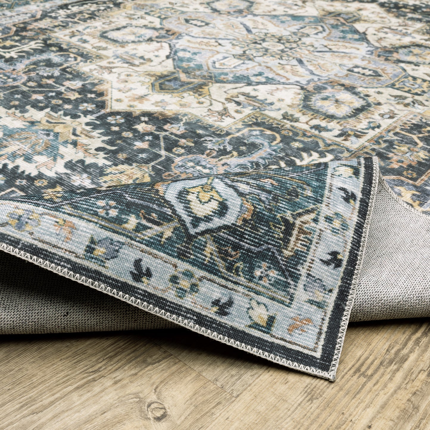 Charleston Distressed Blue/ Ivory Medallion Flat Weave Rug