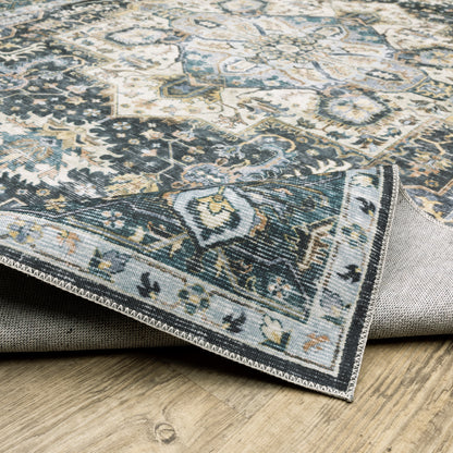 Charleston Distressed Blue/ Ivory Medallion Flat Weave Rug