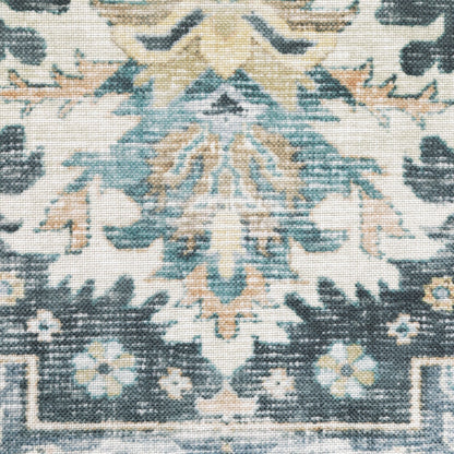 Charleston Distressed Blue/ Ivory Medallion Flat Weave Rug