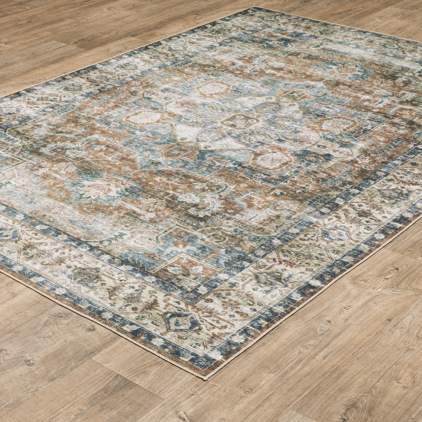 Charleston Distressed Blue/ Gold Medallion Flat Weave Rug