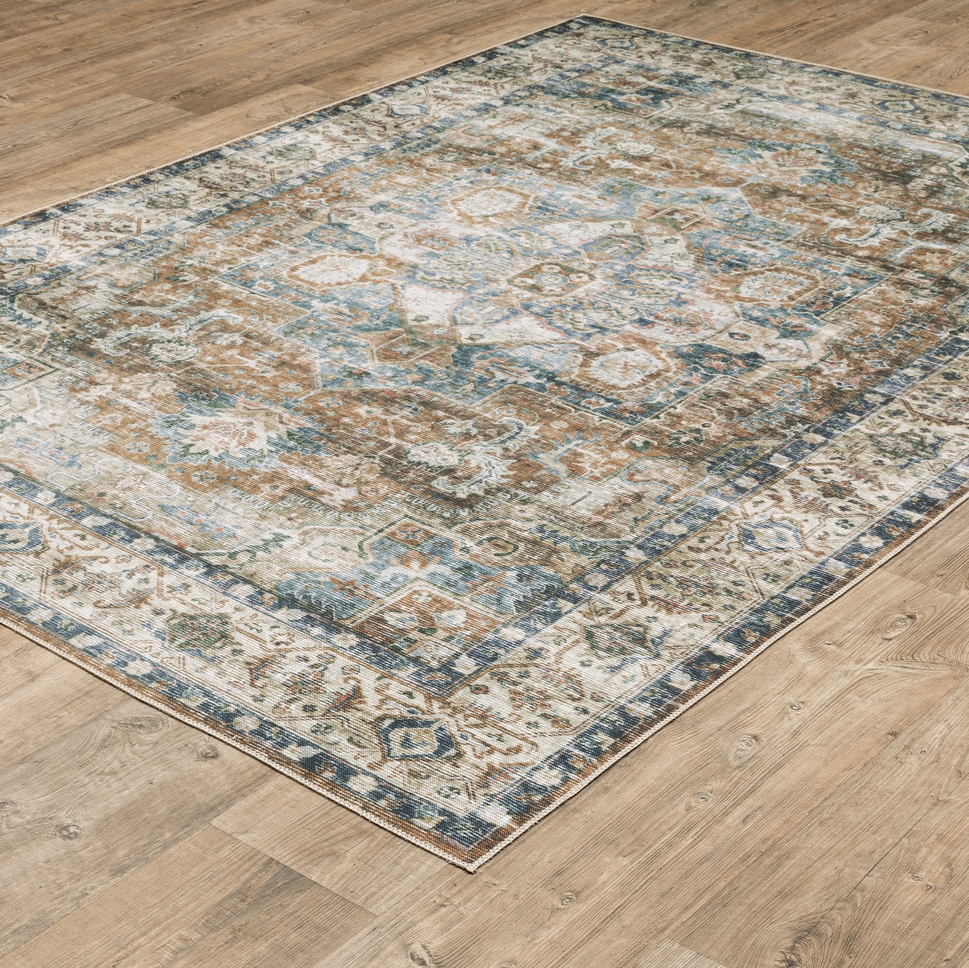Charleston Distressed Blue/ Gold Medallion Flat Weave Rug