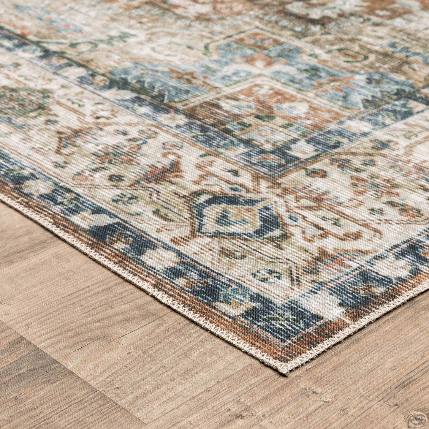 Charleston Distressed Blue/ Gold Medallion Flat Weave Rug
