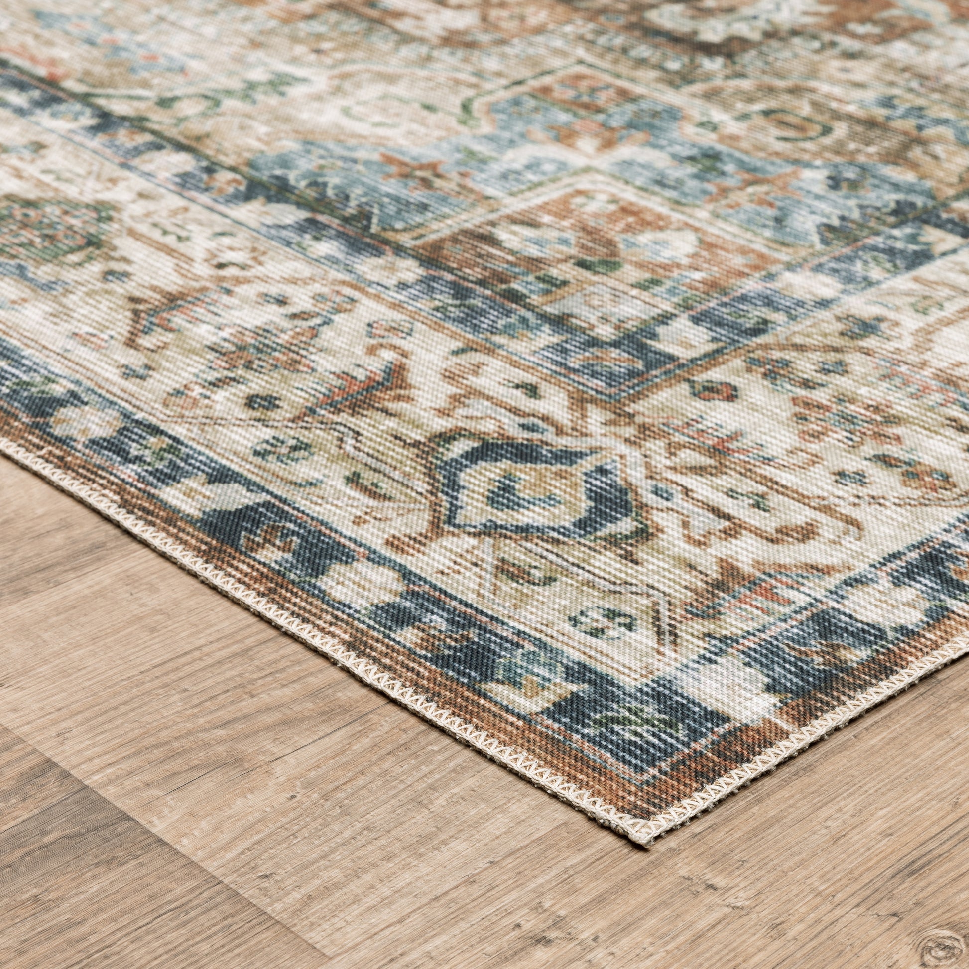 Charleston Distressed Blue/ Gold Medallion Flat Weave Rug