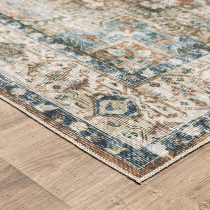 Charleston Distressed Blue/ Gold Medallion Flat Weave Rug