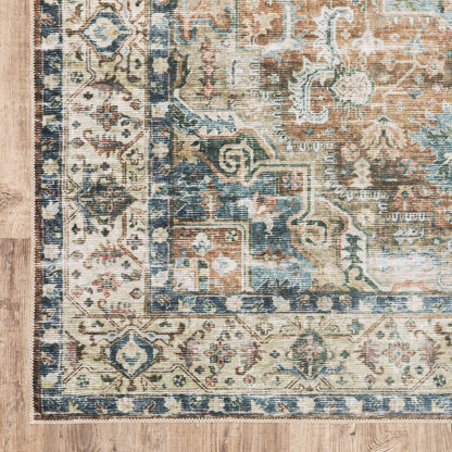Charleston Distressed Blue/ Gold Medallion Flat Weave Rug