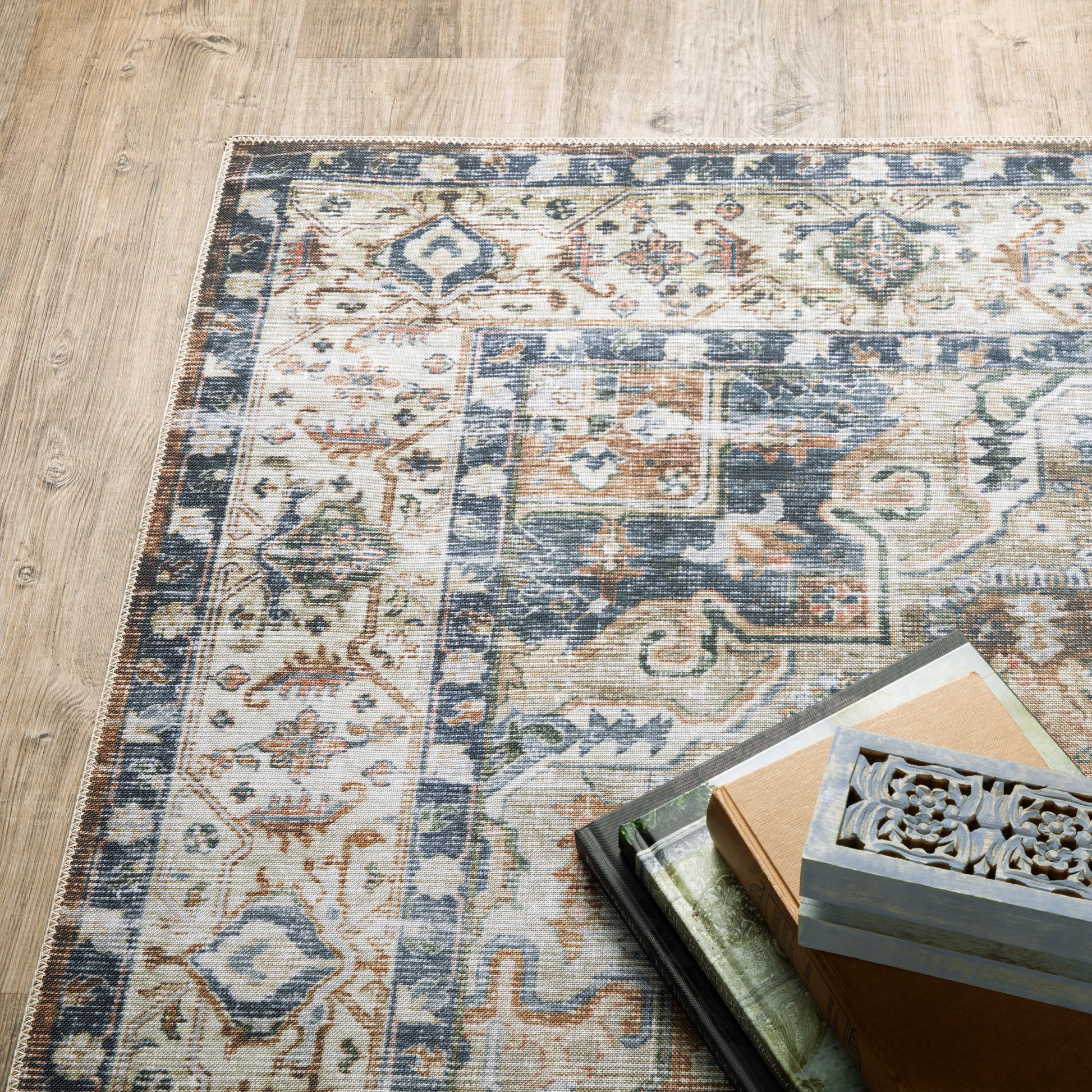 Charleston Distressed Blue/ Gold Medallion Flat Weave Rug