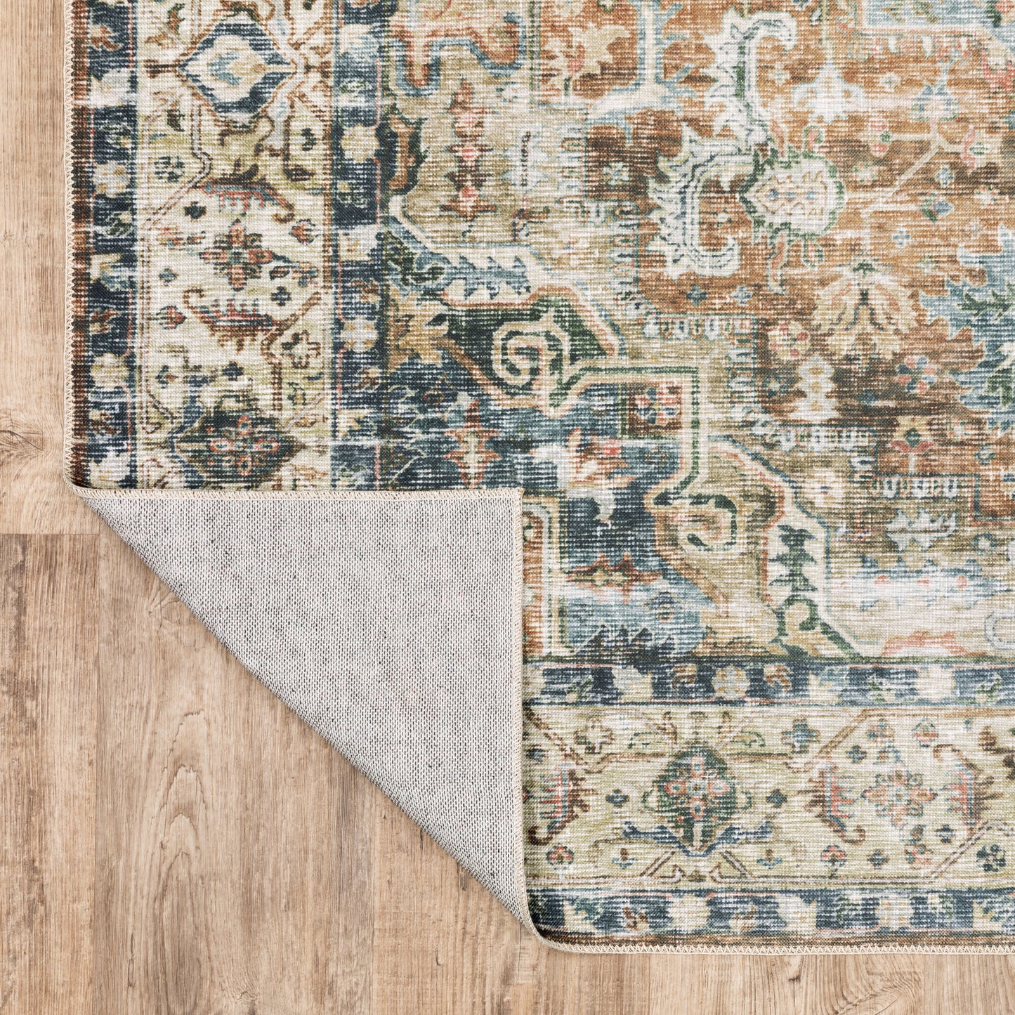 Charleston Distressed Blue/ Gold Medallion Flat Weave Rug
