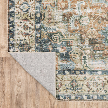 Charleston Distressed Blue/ Gold Medallion Flat Weave Rug