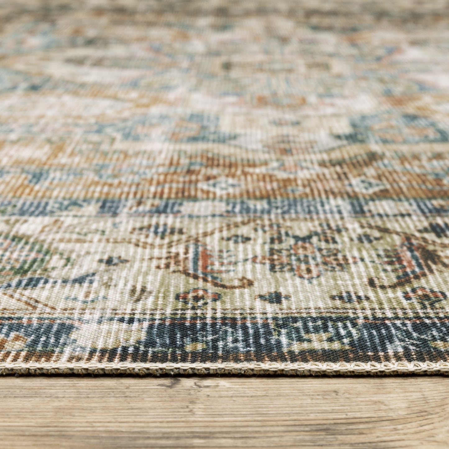 Charleston Distressed Blue/ Gold Medallion Flat Weave Rug