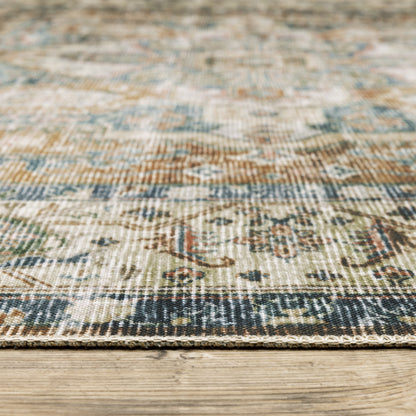 Charleston Distressed Blue/ Gold Medallion Flat Weave Rug