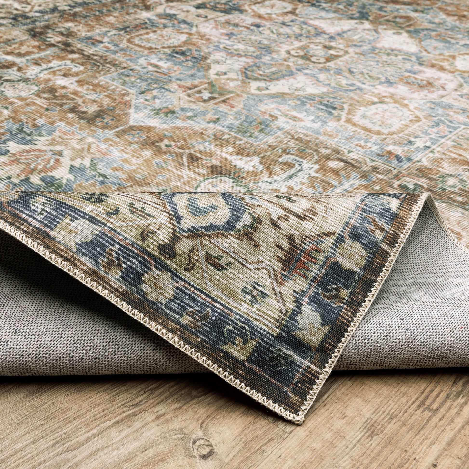 Charleston Distressed Blue/ Gold Medallion Flat Weave Rug