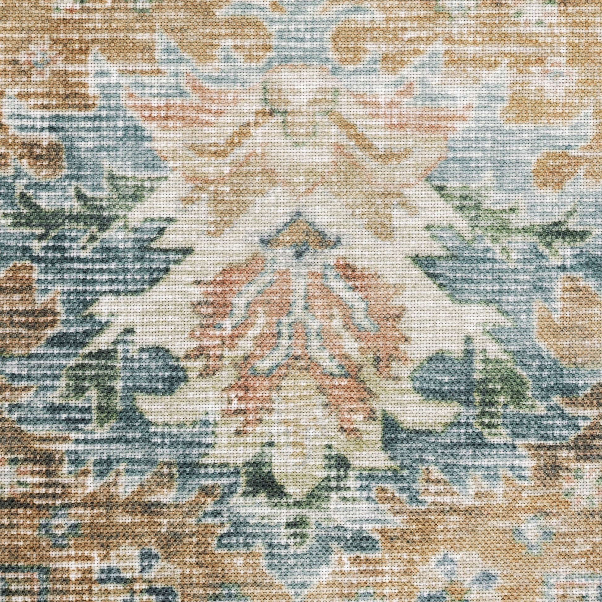 Charleston Distressed Blue/ Gold Medallion Flat Weave Rug
