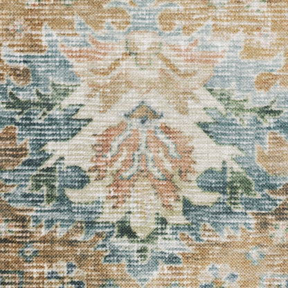 Charleston Distressed Blue/ Gold Medallion Flat Weave Rug