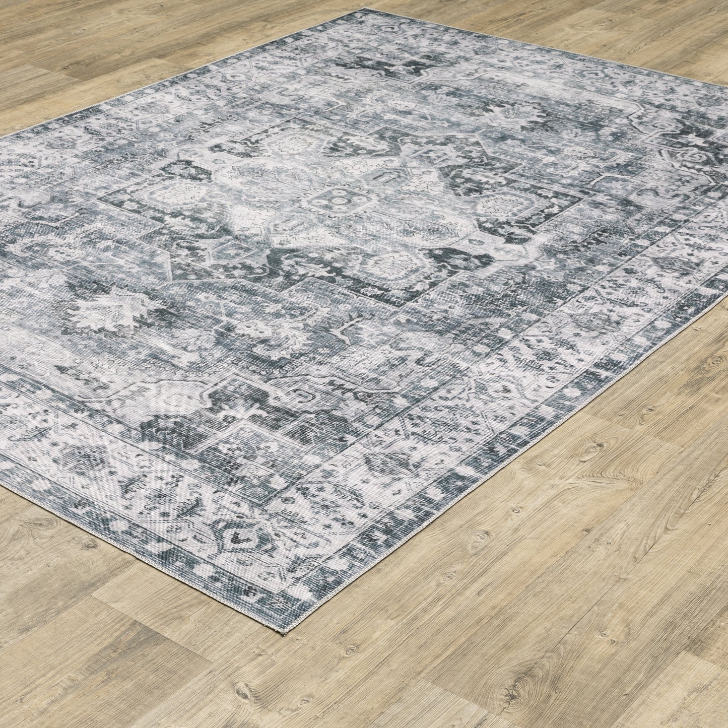 Charleston Distressed Charcoal/ Ivory Medallion Flat Weave Rug