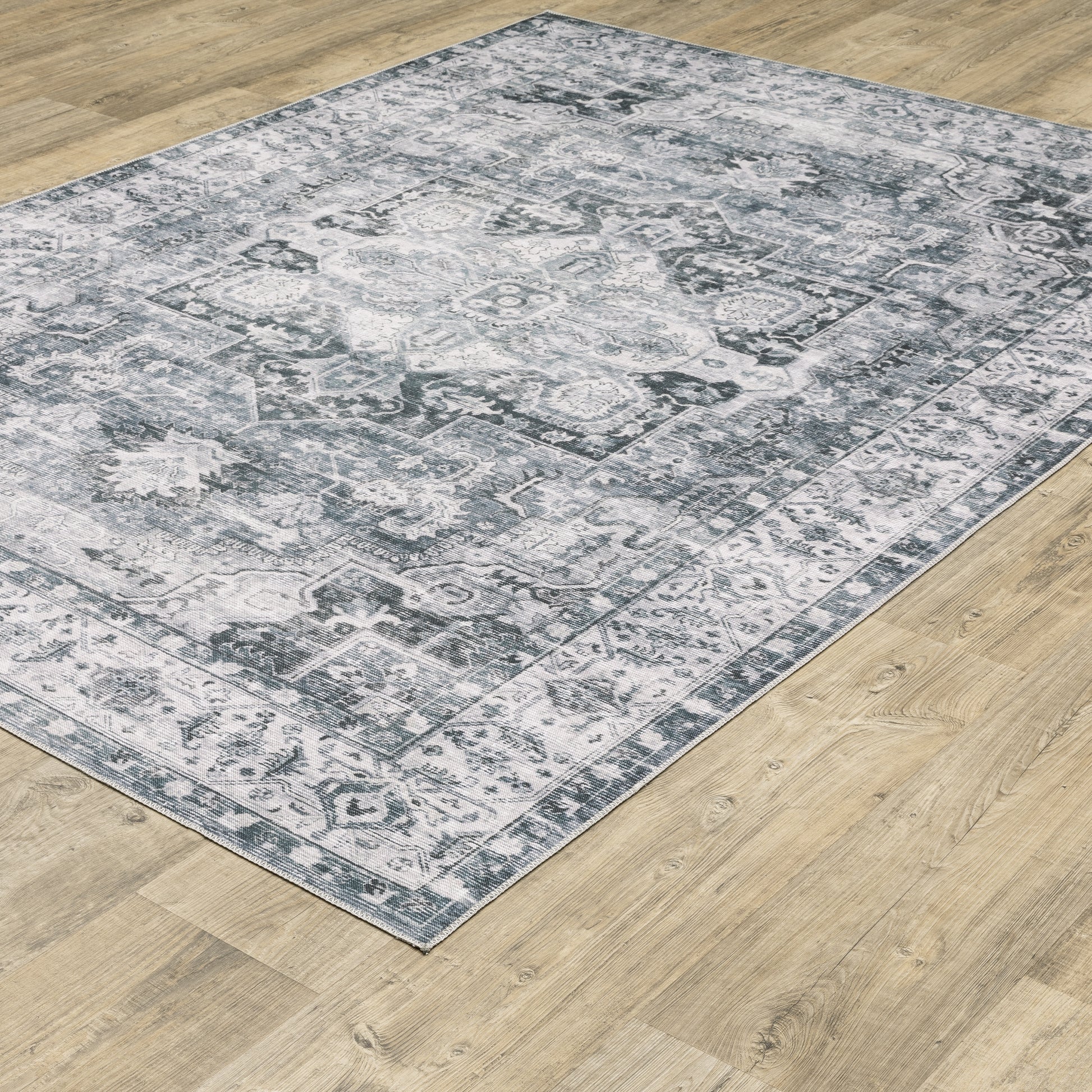 Charleston Distressed Charcoal/ Ivory Medallion Flat Weave Rug