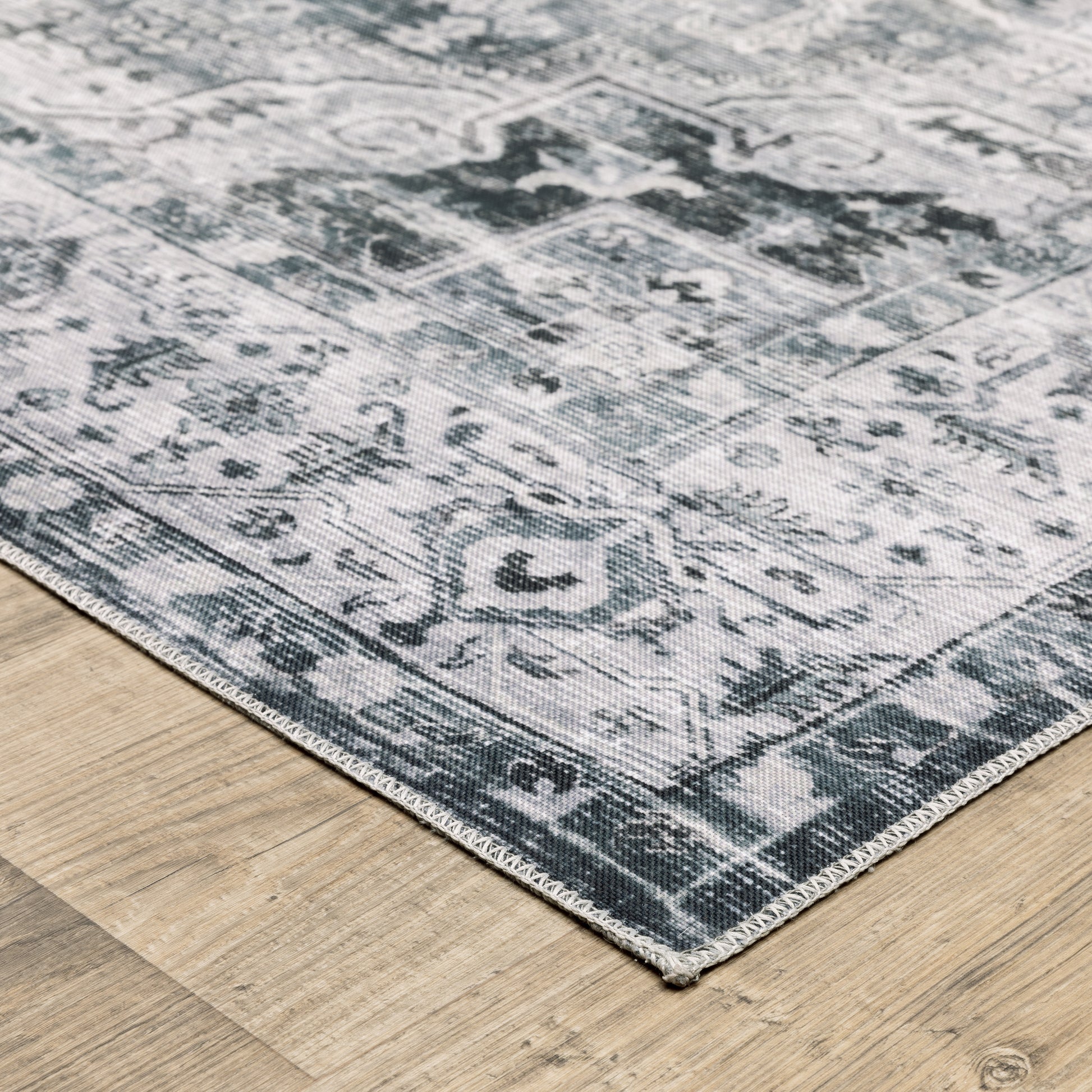 Charleston Distressed Charcoal/ Ivory Medallion Flat Weave Rug