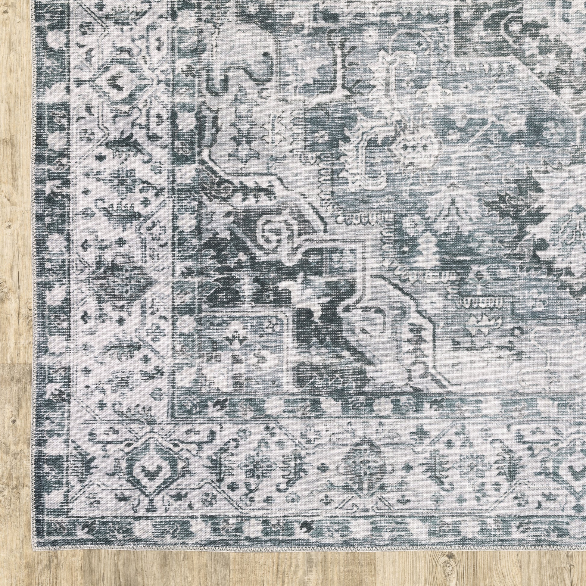 Charleston Distressed Charcoal/ Ivory Medallion Flat Weave Rug