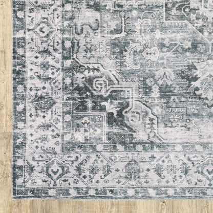 Charleston Distressed Charcoal/ Ivory Medallion Flat Weave Rug