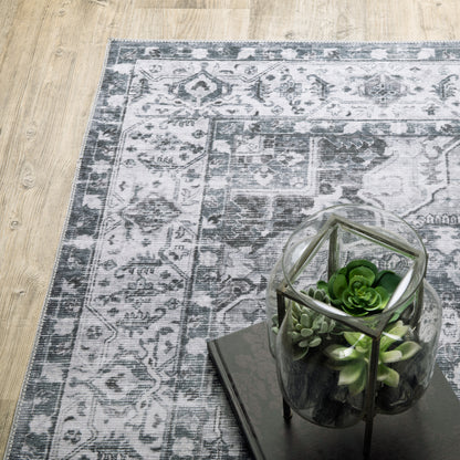 Charleston Distressed Charcoal/ Ivory Medallion Flat Weave Rug