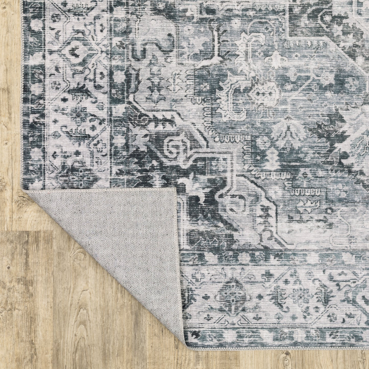 Charleston Distressed Charcoal/ Ivory Medallion Flat Weave Rug