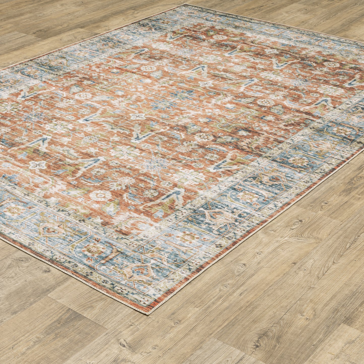 Charleston Distressed Rust/ Blue Oriental Flat Weave Rug
