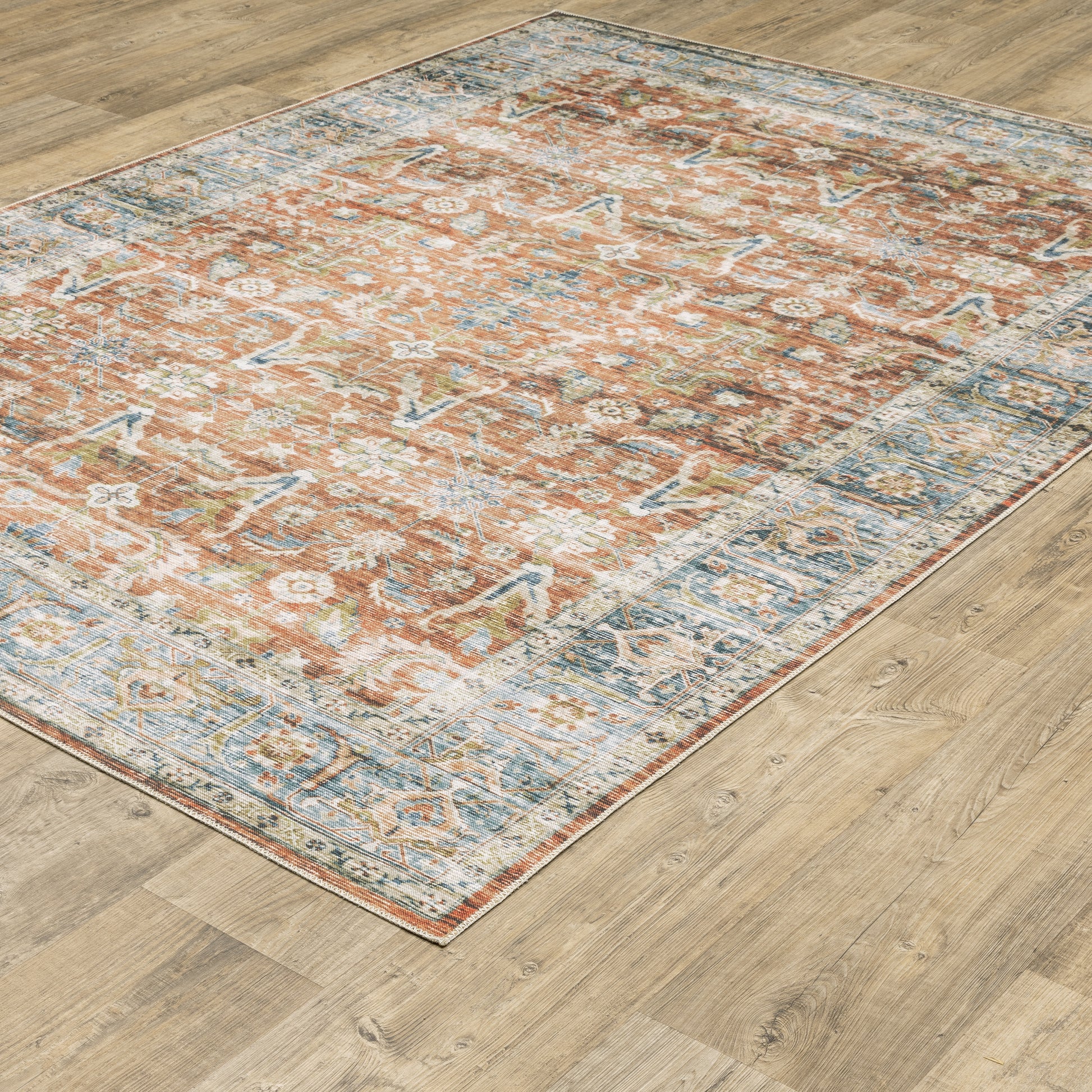Charleston Distressed Rust/ Blue Oriental Flat Weave Rug