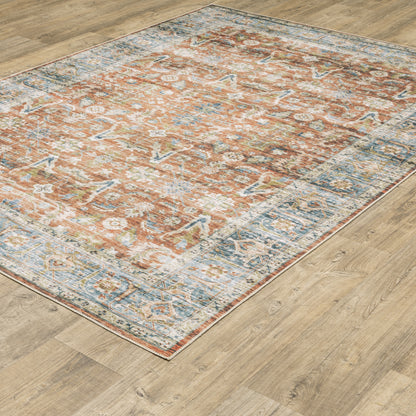 Charleston Distressed Rust/ Blue Oriental Flat Weave Rug