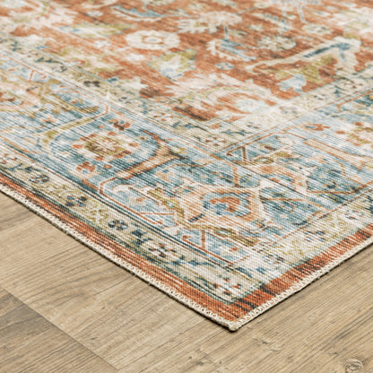 Charleston Distressed Rust/ Blue Oriental Flat Weave Rug