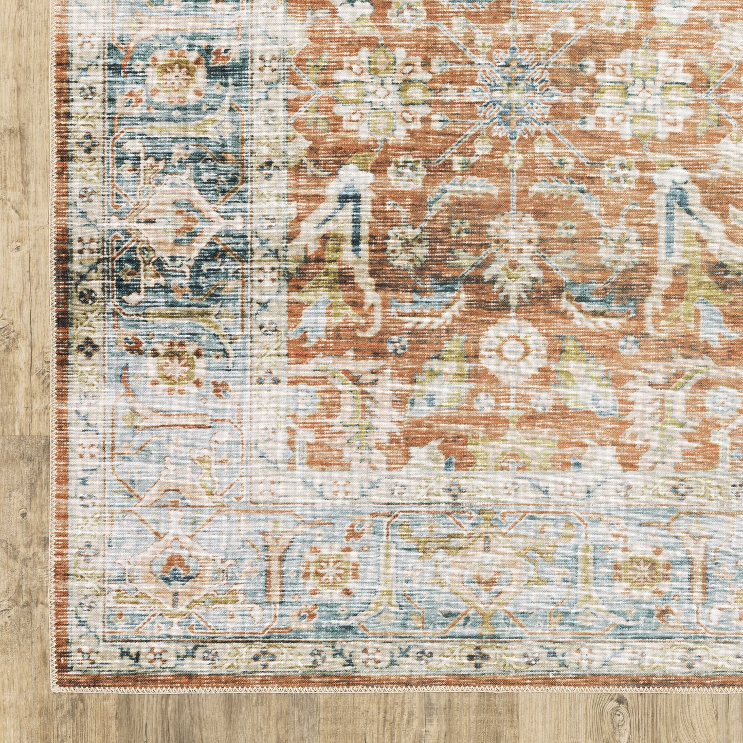 Charleston Distressed Rust/ Blue Oriental Flat Weave Rug