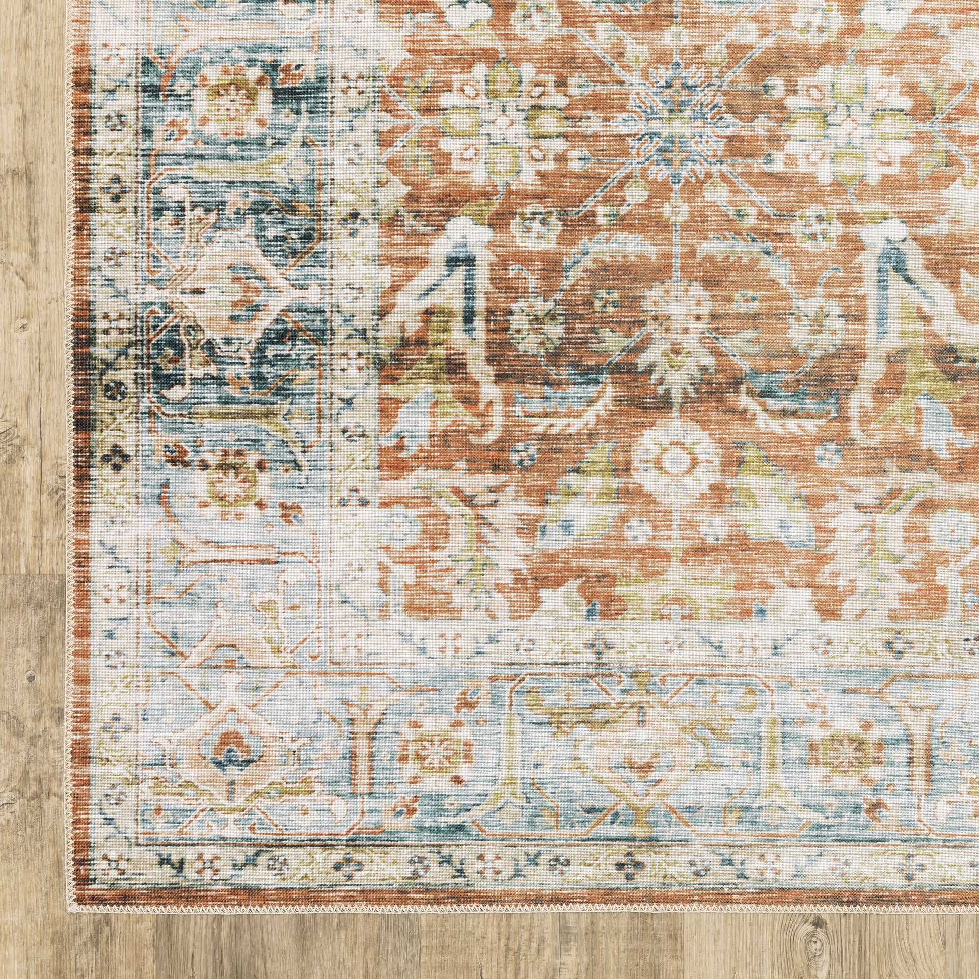 Charleston Distressed Rust/ Blue Oriental Flat Weave Rug