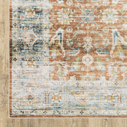 Charleston Distressed Rust/ Blue Oriental Flat Weave Rug