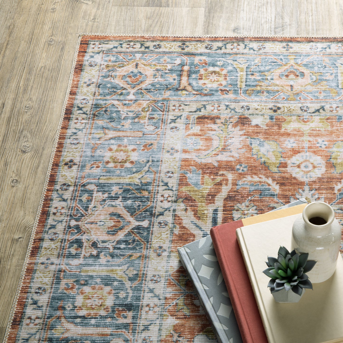 Charleston Distressed Rust/ Blue Oriental Flat Weave Rug