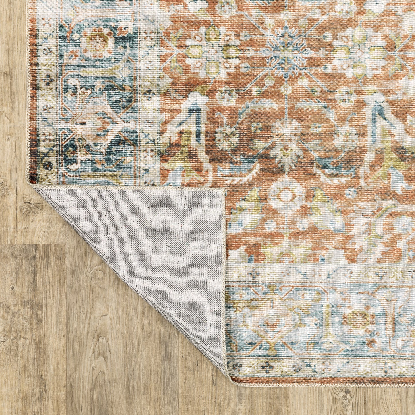 Charleston Distressed Rust/ Blue Oriental Flat Weave Rug