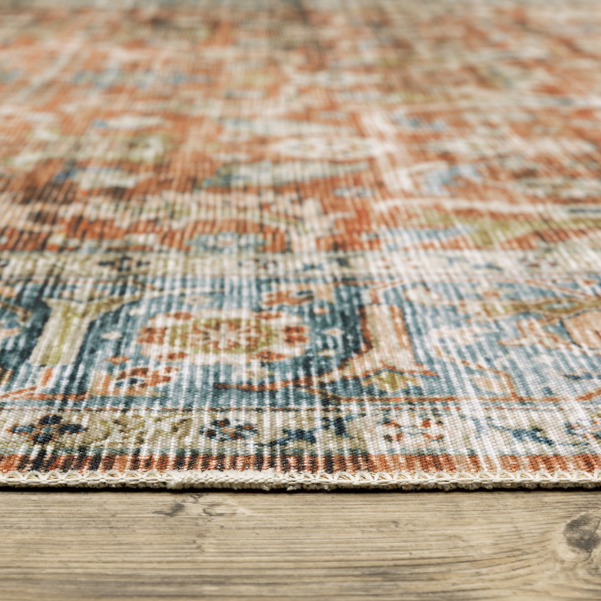 Charleston Distressed Rust/ Blue Oriental Flat Weave Rug