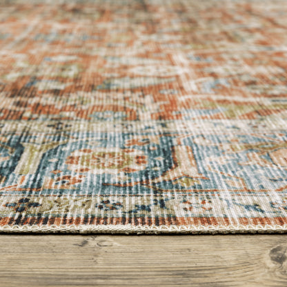 Charleston Distressed Rust/ Blue Oriental Flat Weave Rug