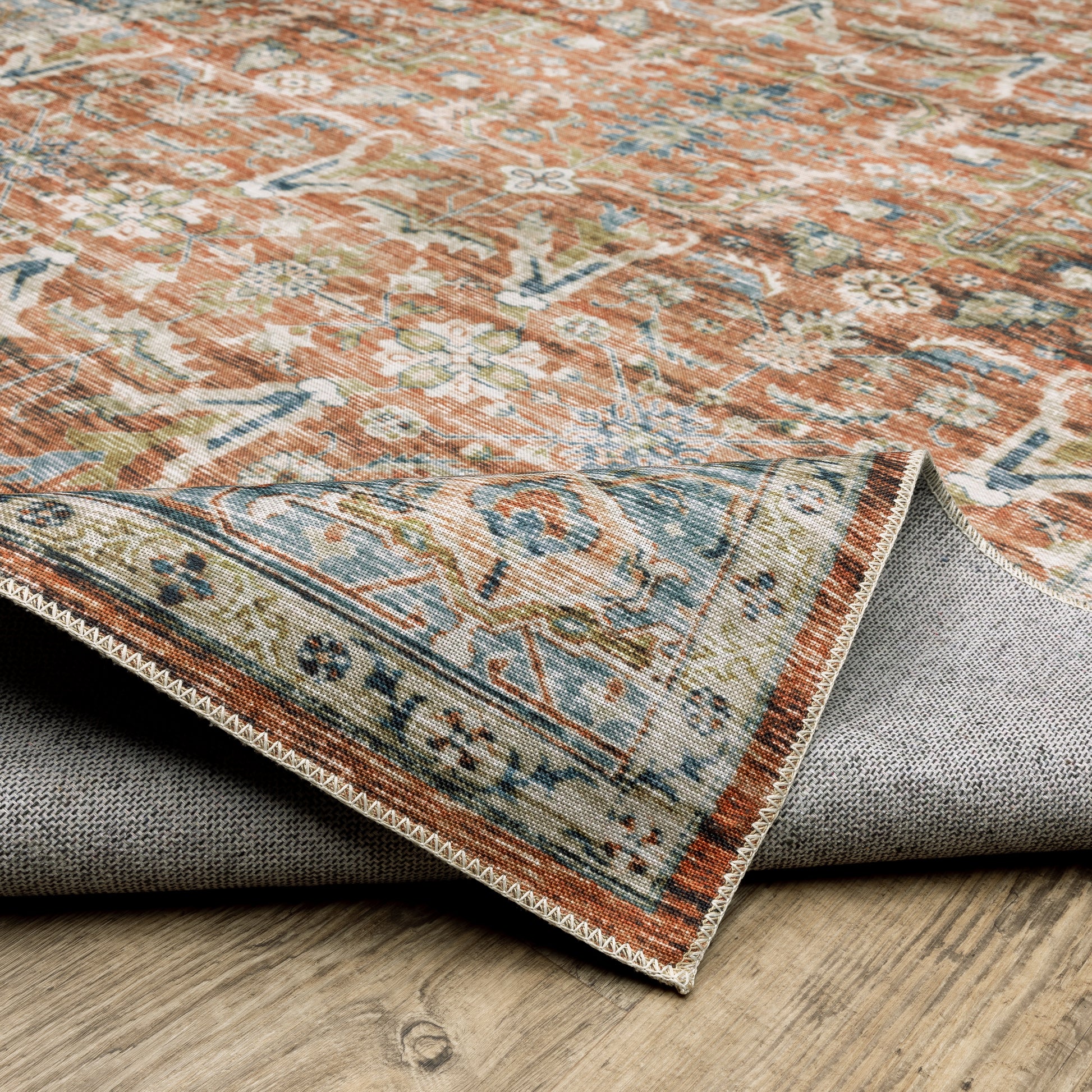 Charleston Distressed Rust/ Blue Oriental Flat Weave Rug