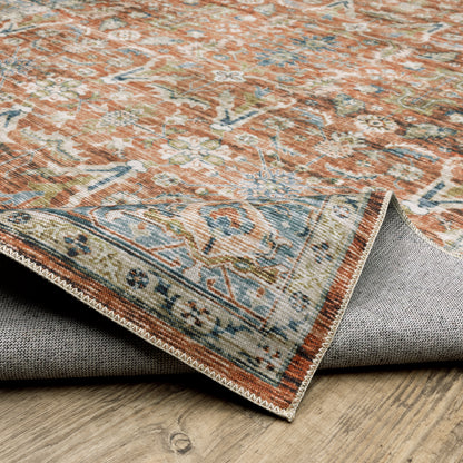 Charleston Distressed Rust/ Blue Oriental Flat Weave Rug