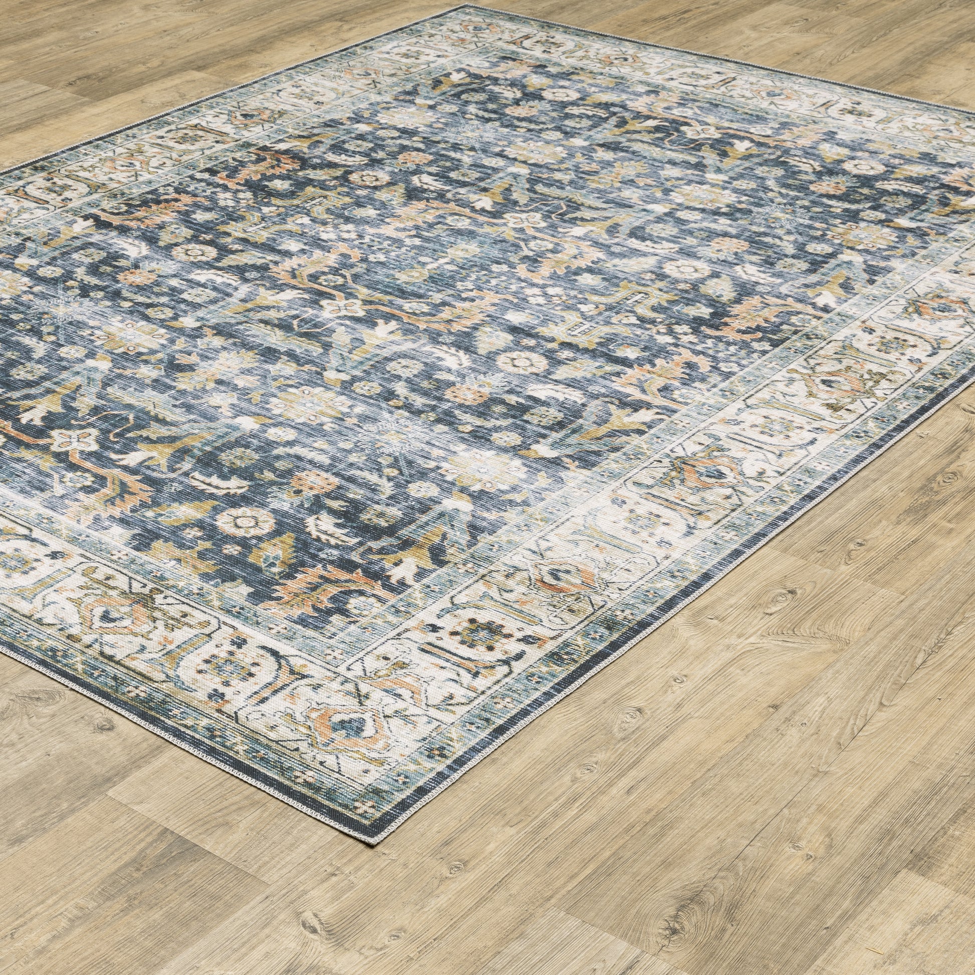 Charleston Distressed Blue/ Gold Oriental Flat Weave Rug