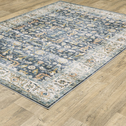 Charleston Distressed Blue/ Gold Oriental Flat Weave Rug