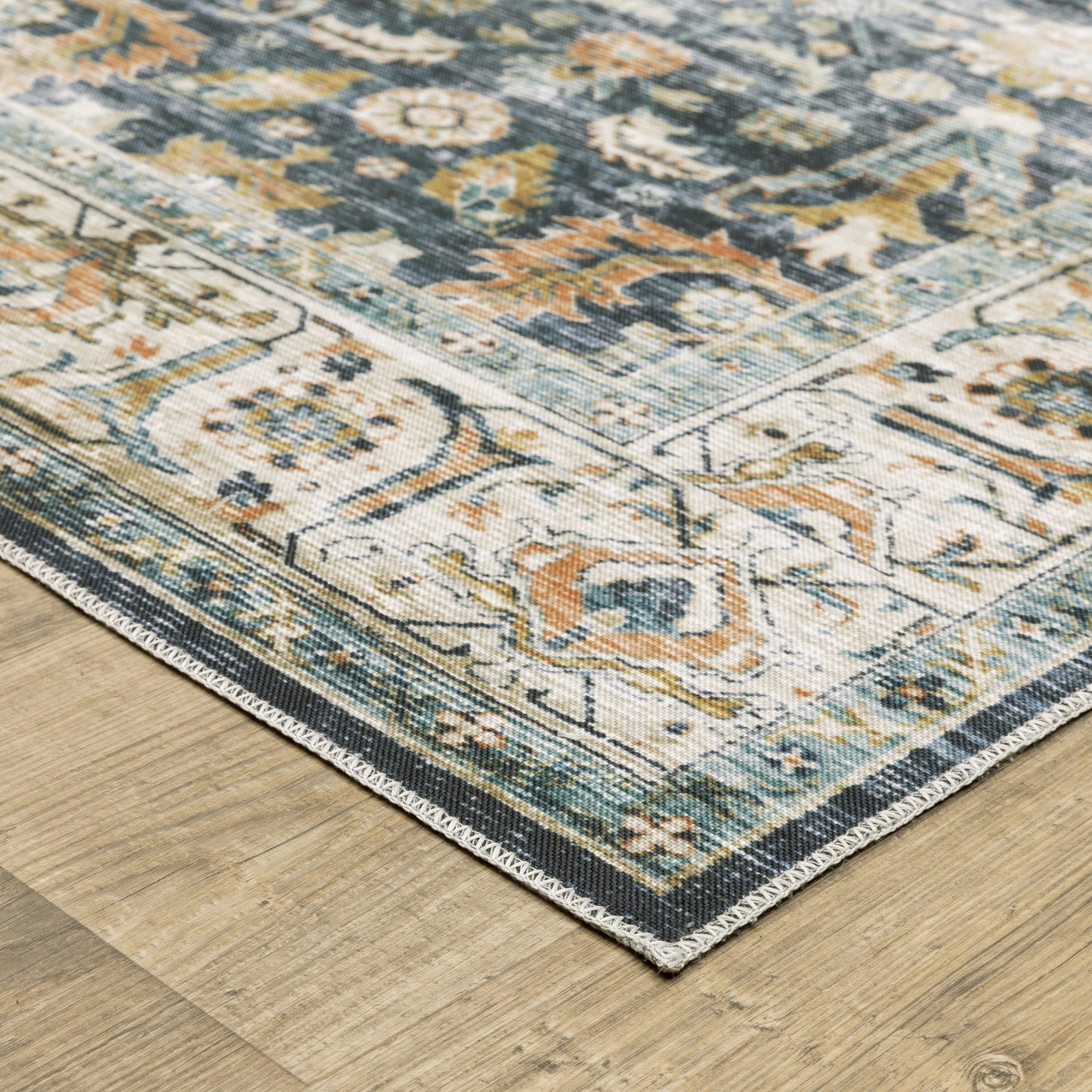 Charleston Distressed Blue/ Gold Oriental Flat Weave Rug