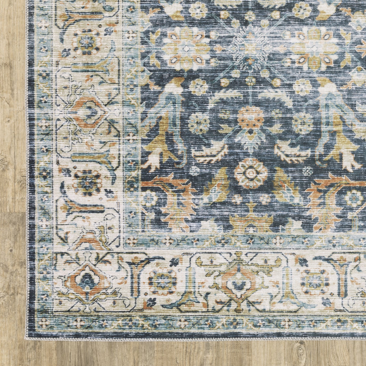 Charleston Distressed Blue/ Gold Oriental Flat Weave Rug