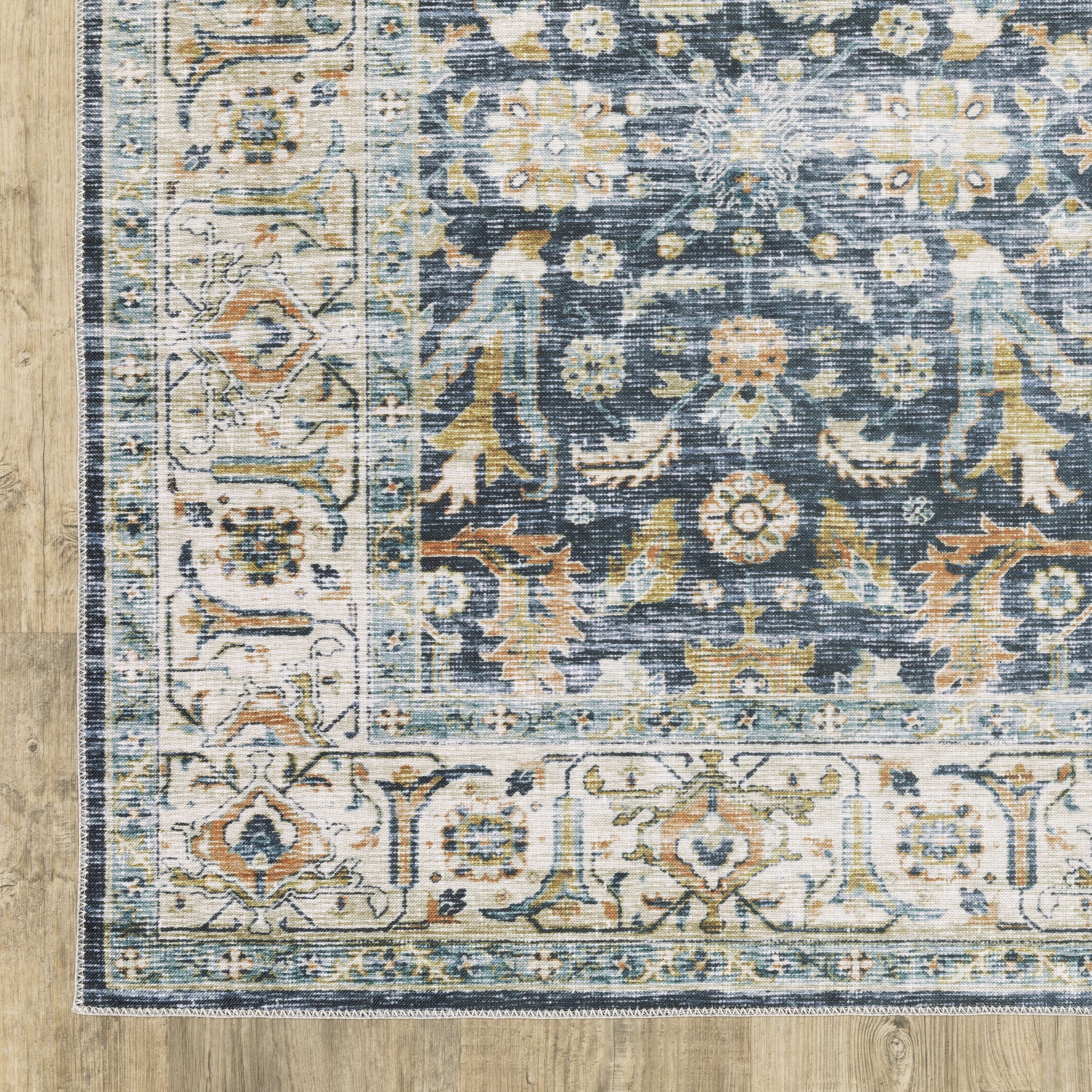 Charleston Distressed Blue/ Gold Oriental Flat Weave Rug